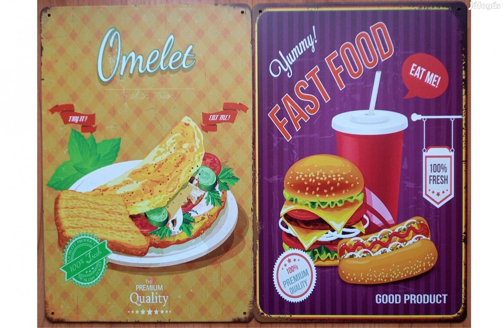 Dekorációs fém tábla - Omlet, Egyél MEG - Finom Gyorsét - EL