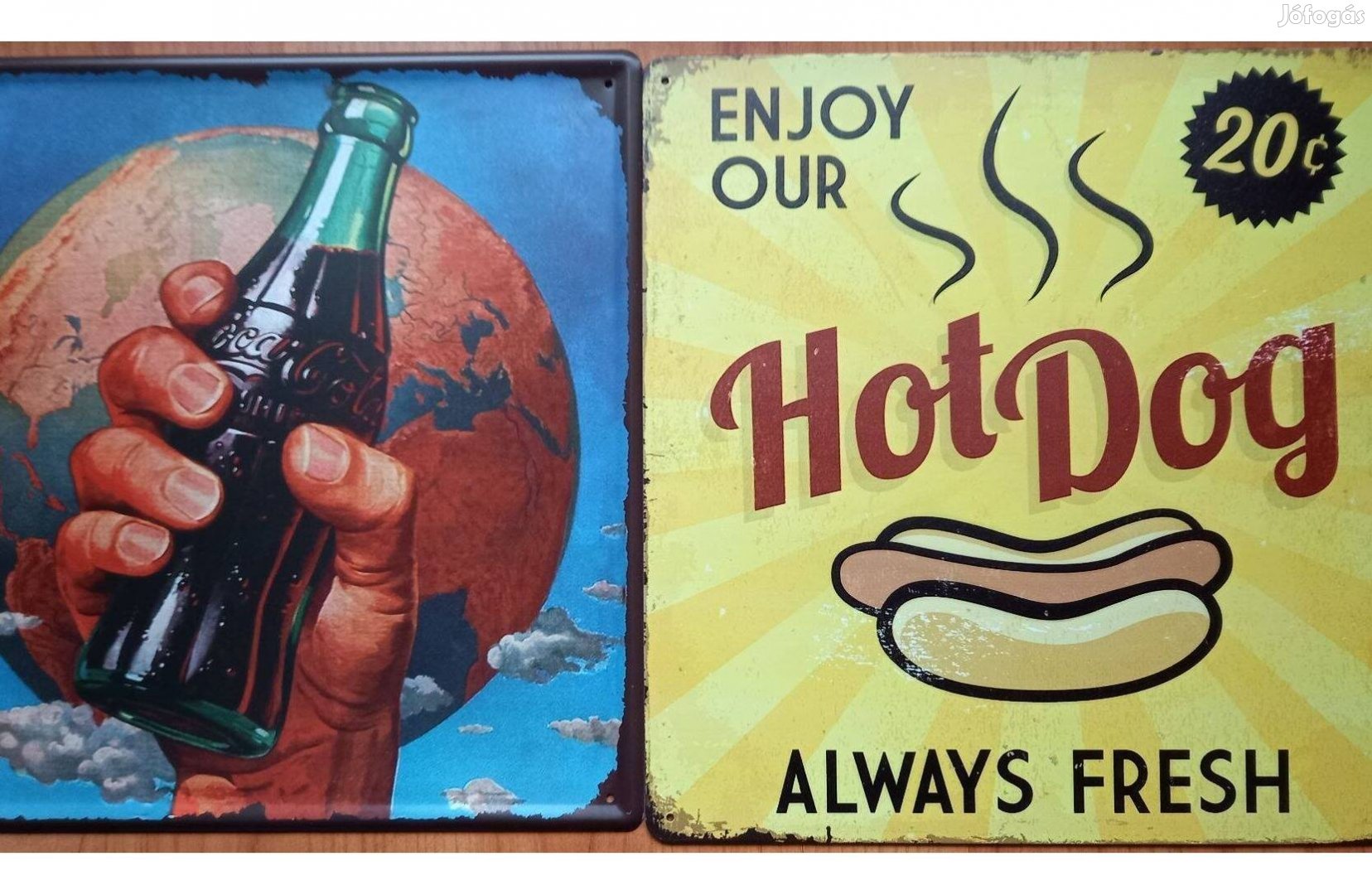 Dekorációs fém tábla - Retro Coca-COLA - Hot Dog 30X30CM