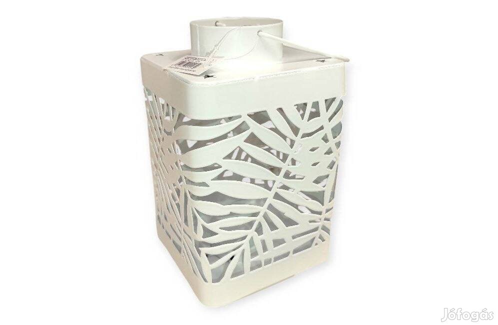 Dekoratív fehér fém lámpás levélmintával nyári gyertyatartó