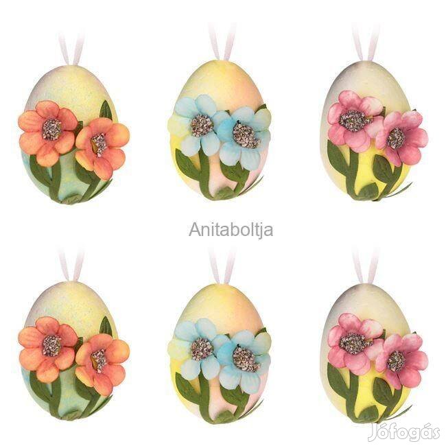 Dekoratív húsvéti tojás 3D virágminta 5cm - 6db