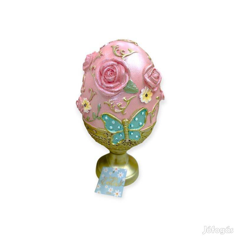 Dekoratív húsvéti tojás arany-bézs állvánnyal 11x20 cm