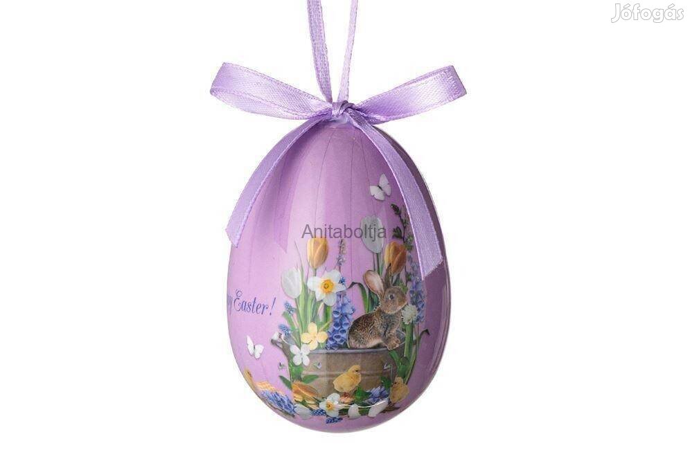 Dekoratív húsvéti tojás festett lila nyuszik és levendula 7.5cm