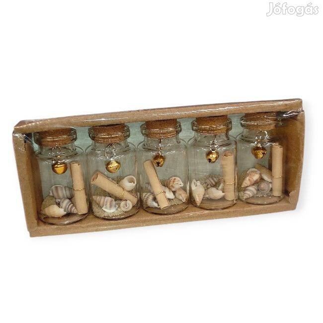 Dekoratív nyári üzenetpalack készlet kagylóval és homokkal