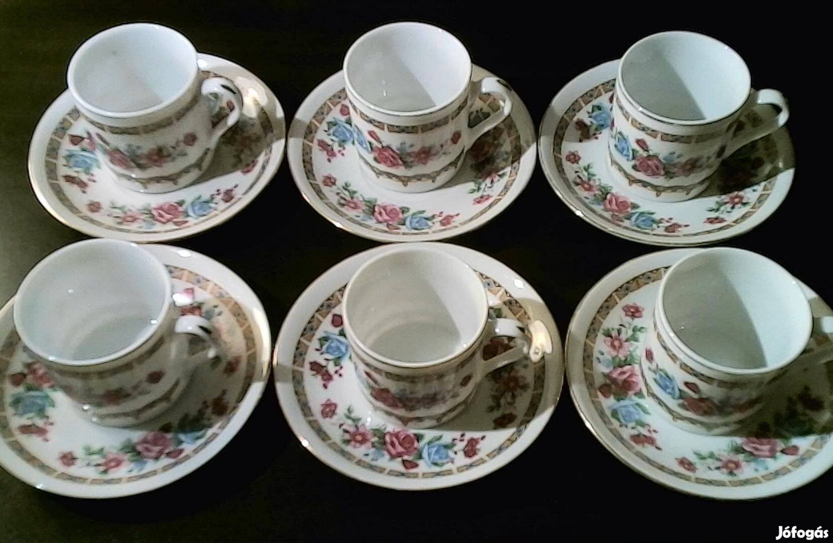 Dekoratív rózsamintás kínai porcelán kávéskészlet, hibátlan