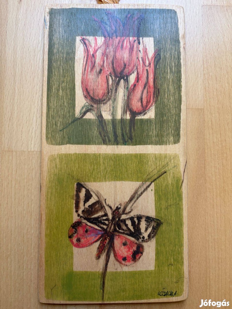 Dekoratív virág és lepke kompozíció, szignózott L. János