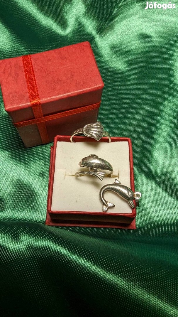 Delfin gyűrű medál Shell kagyló gyűrű valódi ezüst 925 ös szett
