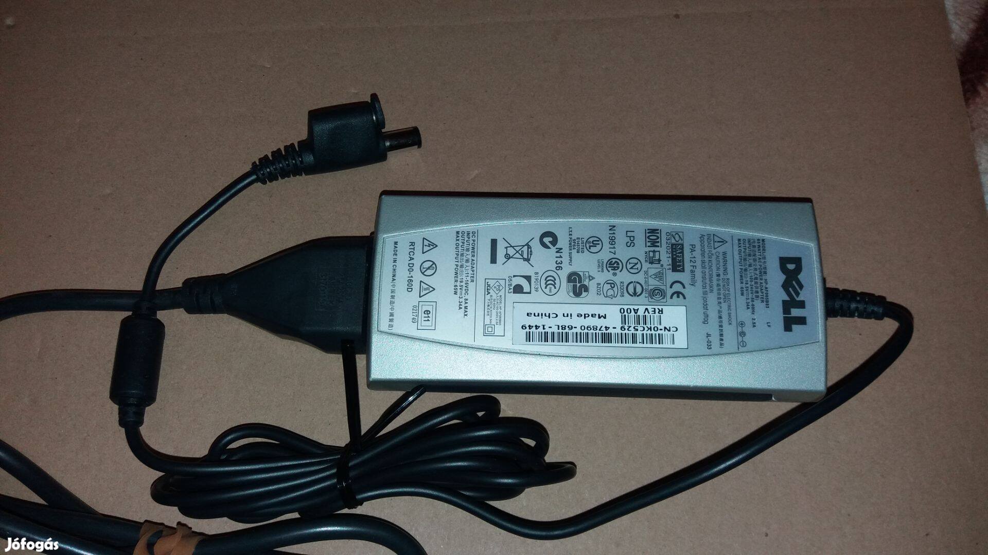 Dell 65W 19,5V 3,34A eredeti laptop notebook adapter töltő újszerű!