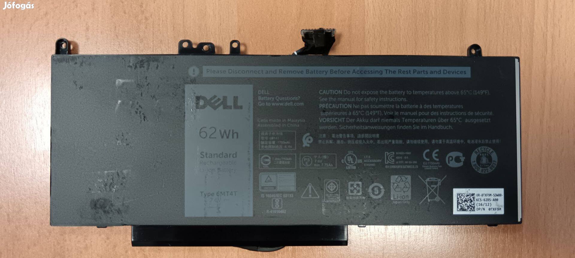 Dell 6MT4T 7.6V 7750mAh 62Wh gyári akkumulátor