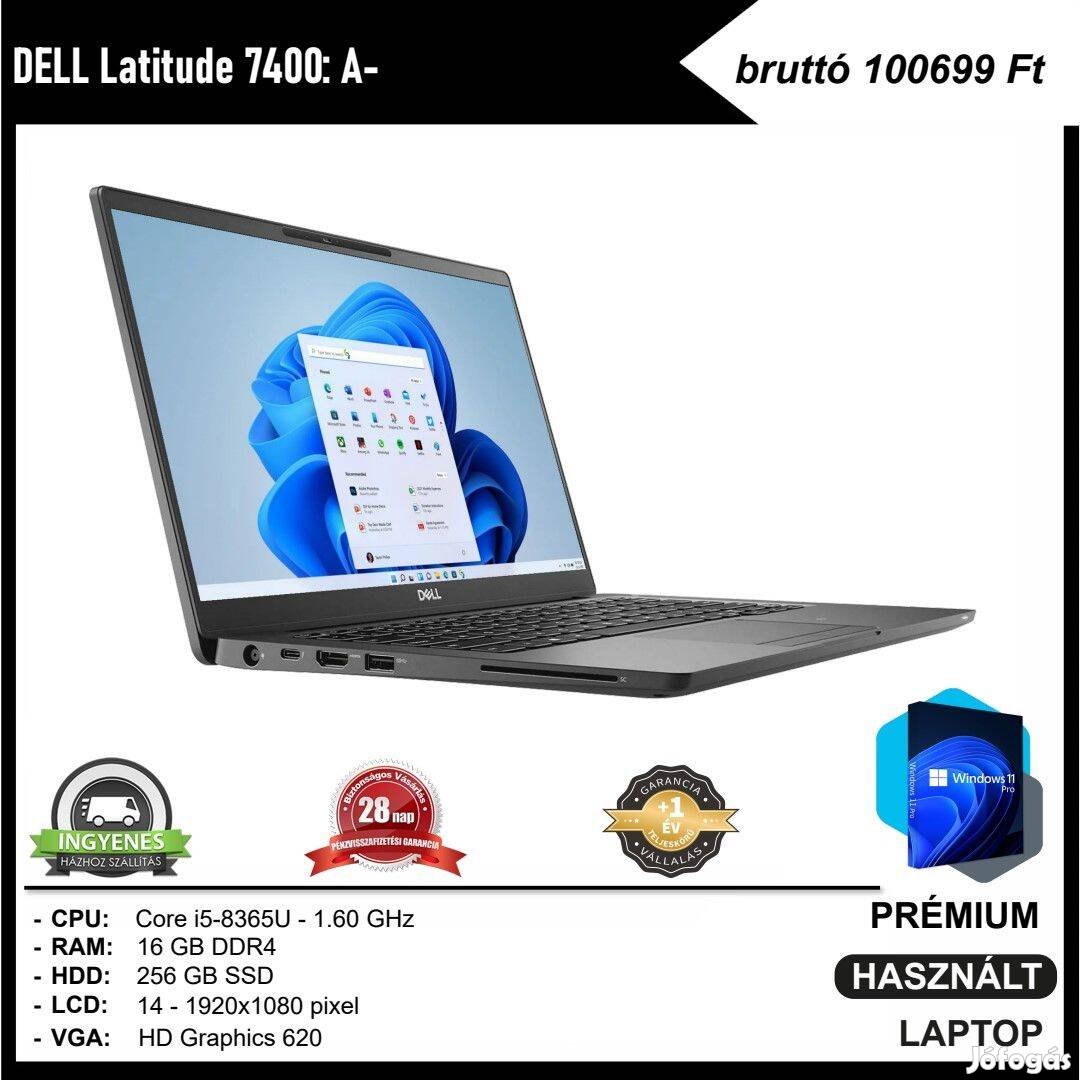 Dell Latitude 7400: A- érintőképernyős laptop (i5; 16GB DDR4; 14")