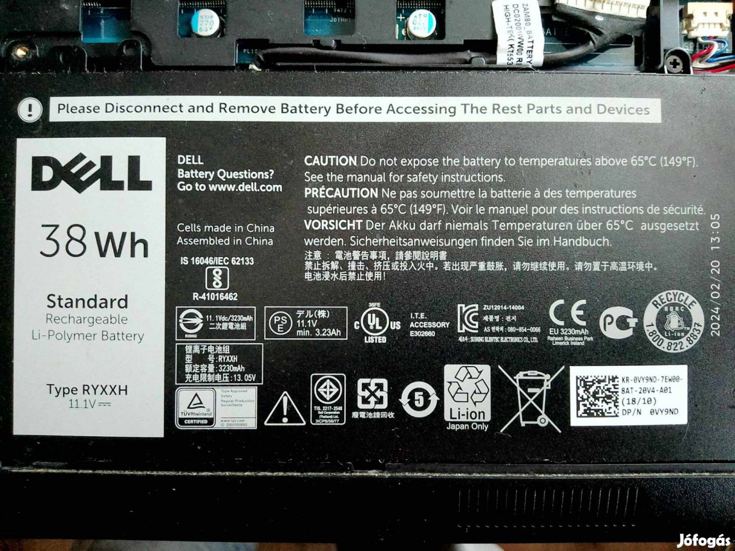 Dell Ryxxh Akkumulátor 3400 mAh 11.1V