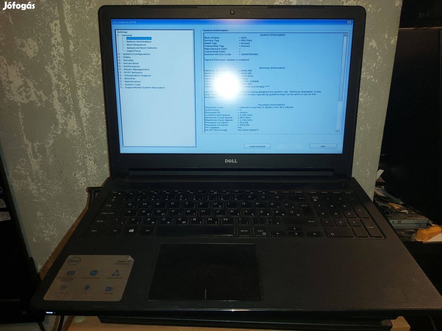 Dell Vostro 15 4.gen.i3 hiányos