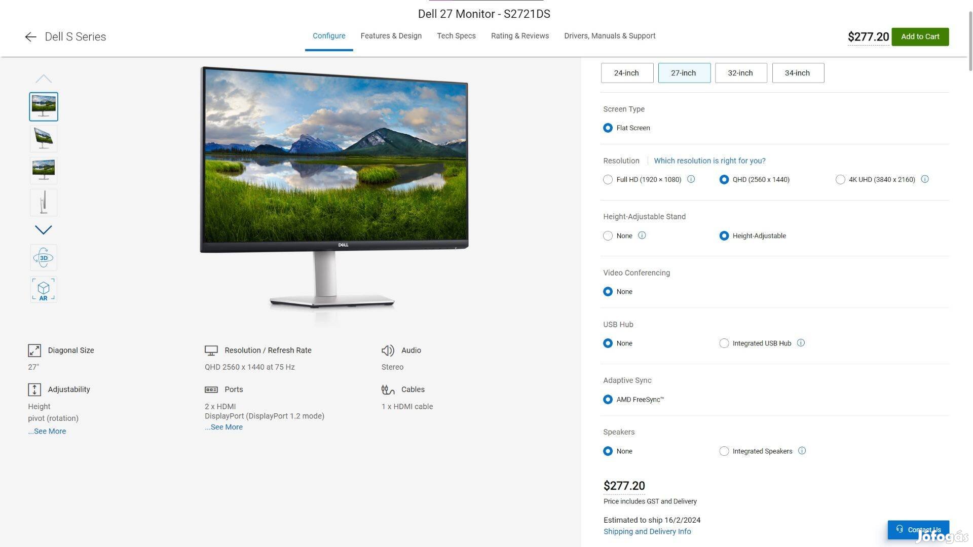 Dell (S2721DS) 27 , 2560x1440 (Qhd) IPS Monitor (talp nélkül!)