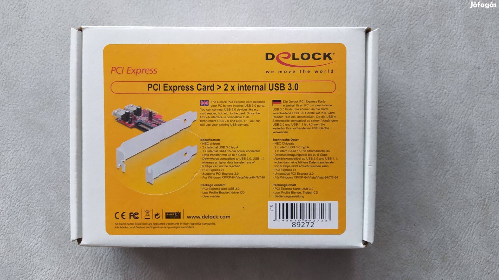 Delock 89272 USB 3 USB3 pcie bővítő kártya Új!
