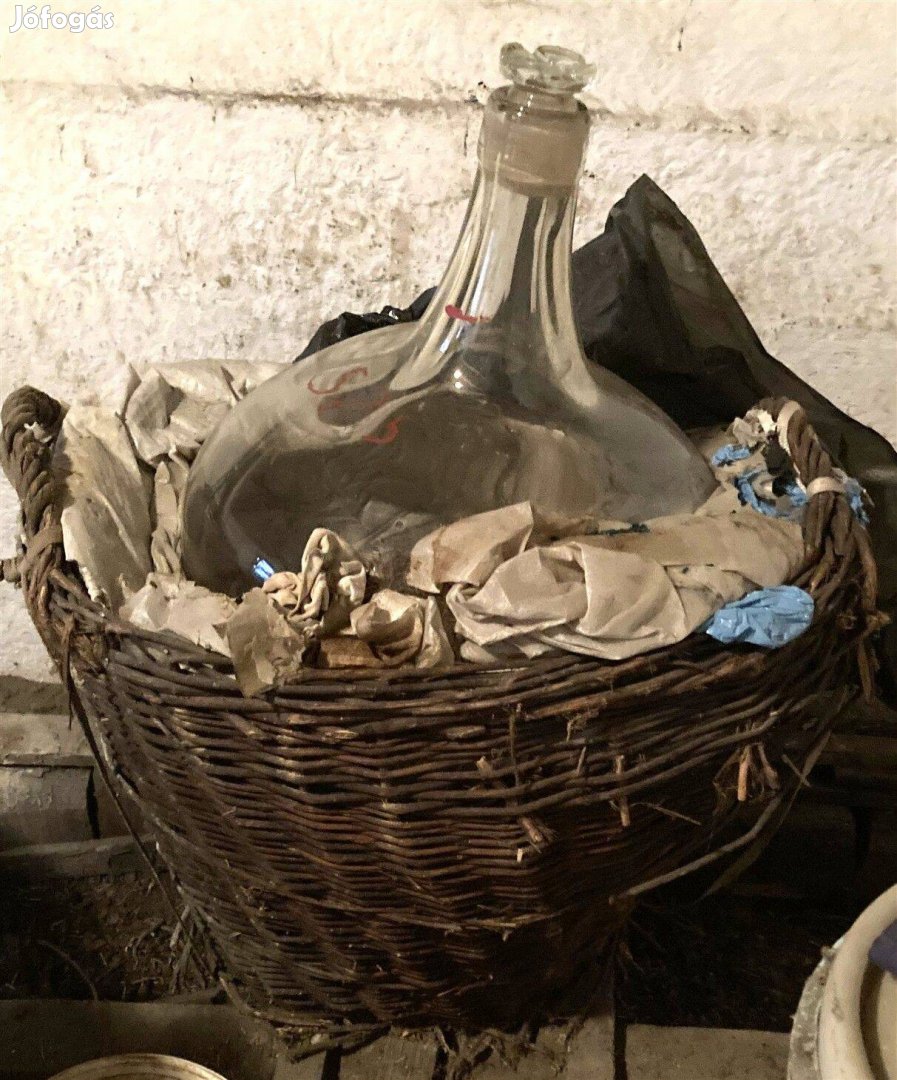 Demizson, üvegballon fonott kosarban. 52,5 literes! Olcson