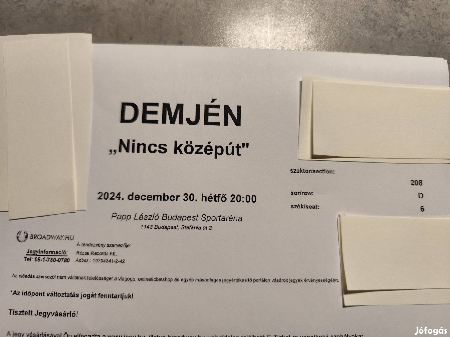 Demjén koncert jegy. 