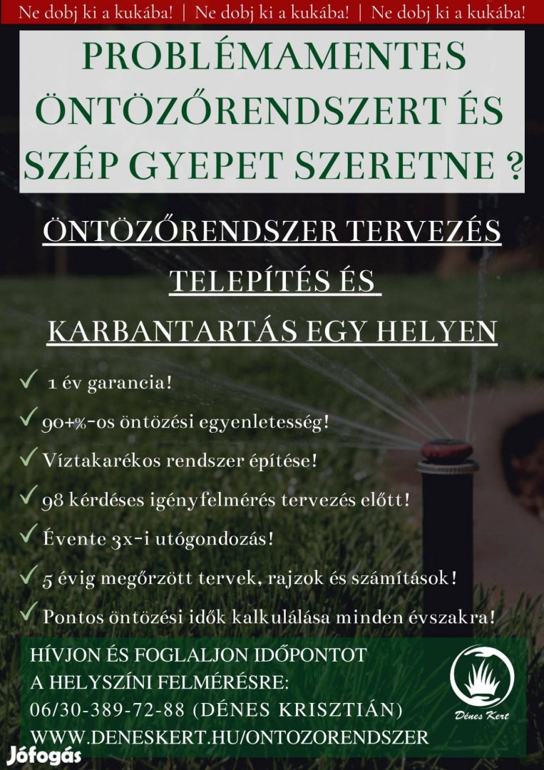 Dénes Kert Öntözőrendszer tervezés, telepítés, karbantartás