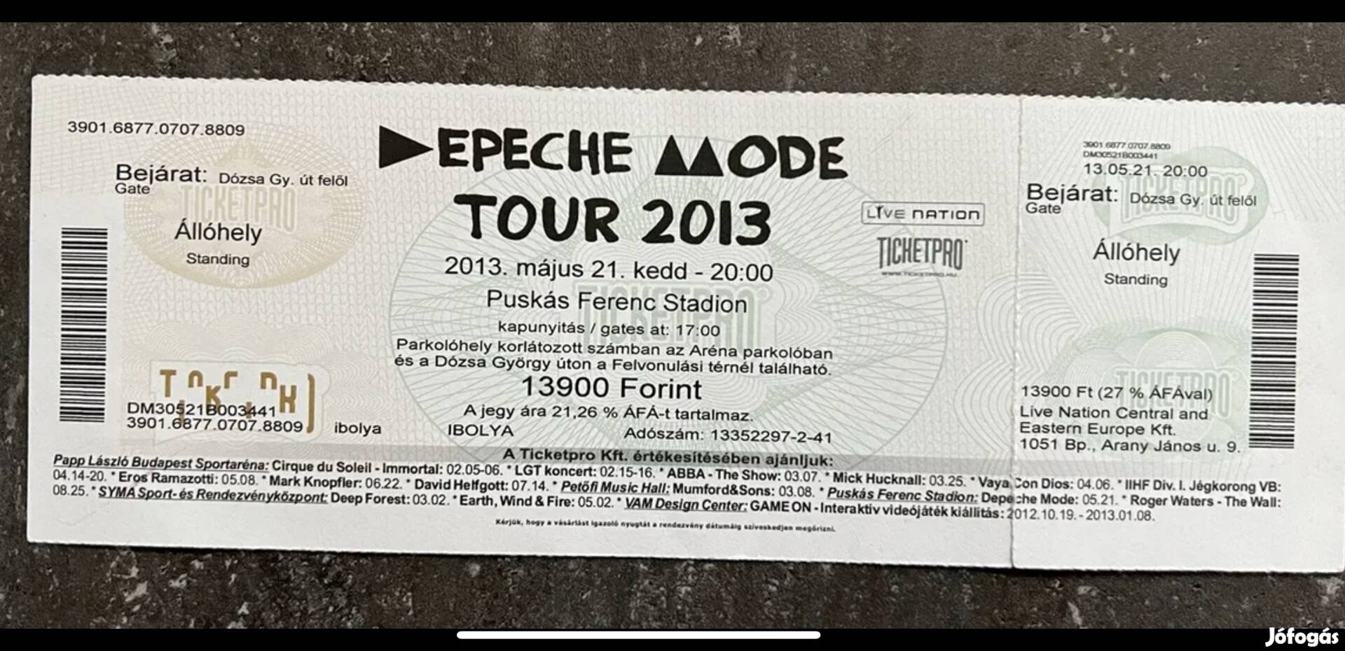 Depeche Mode koncertjegy 2013 gyűjtőknek