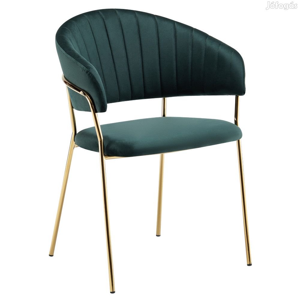 Design étkezőszék, sötétzöld Velvet szövet/gold króm arany, DASMIN TY
