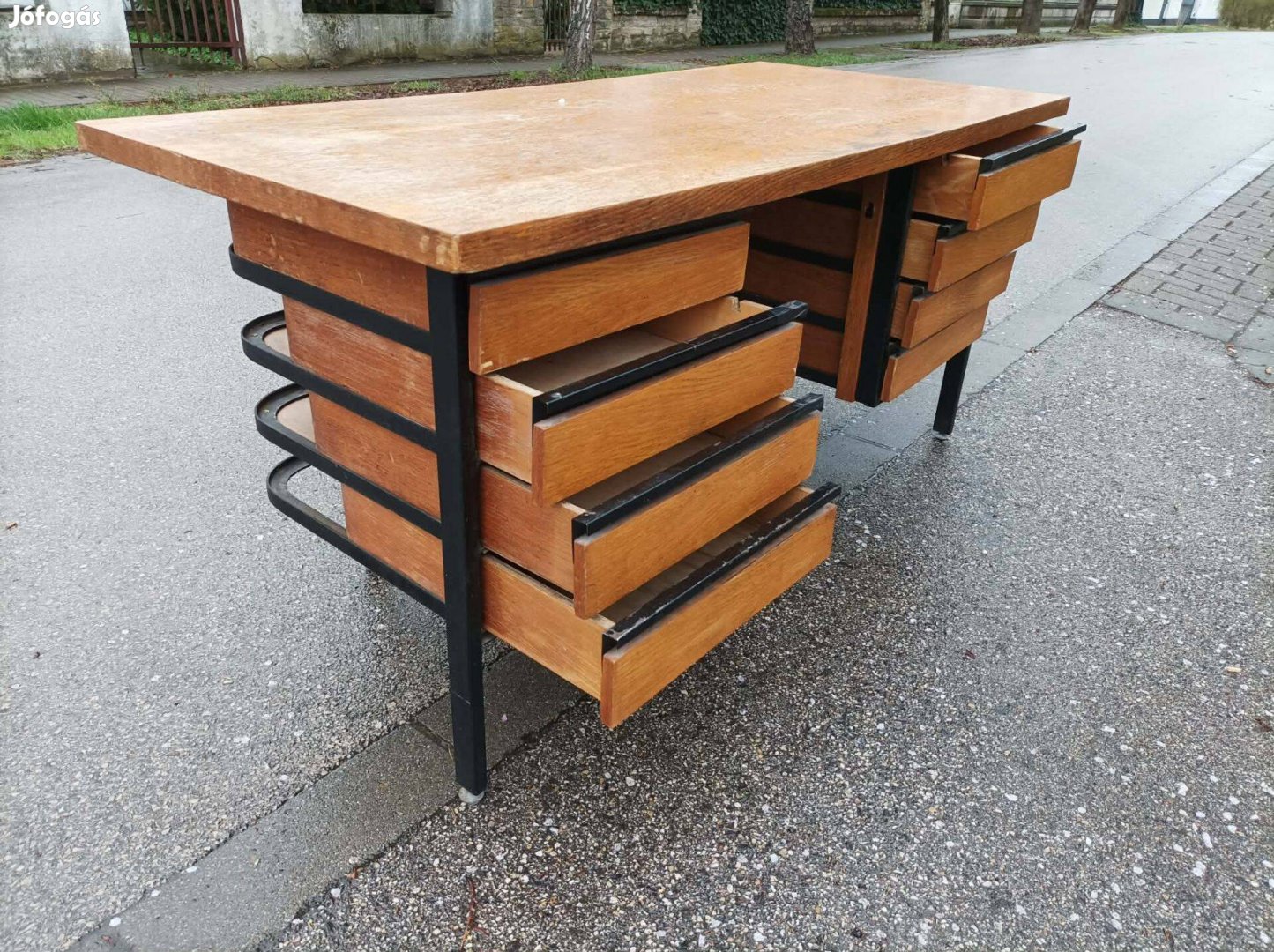 Design fém fa íróasztal formatervezett 1960