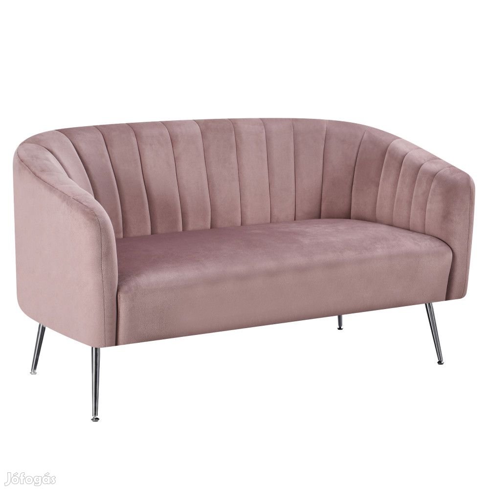 Design kétszemélyes kanapé, rózsaszín Velvet szövetkróm-ezüs