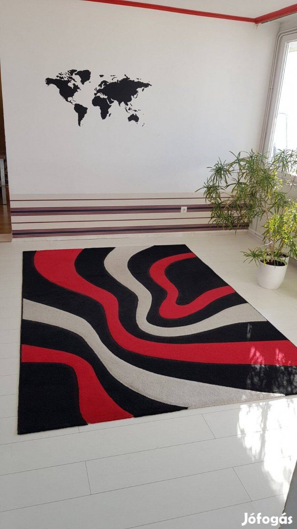 Design szőnyeg piros fekete fehér hullám mintás