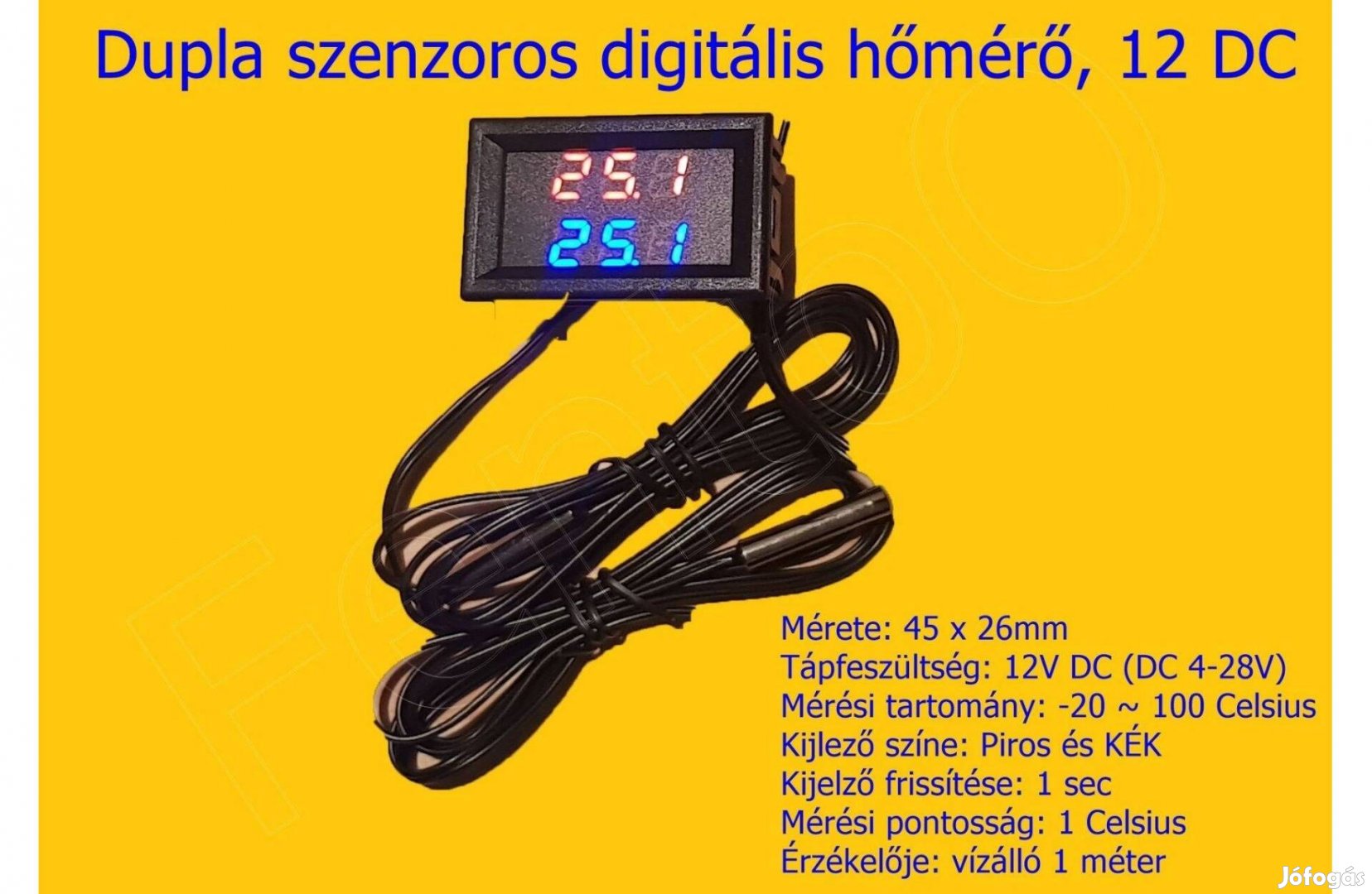 Digitális DC12V LED hőmérő Dupla szondával, érzékelővel