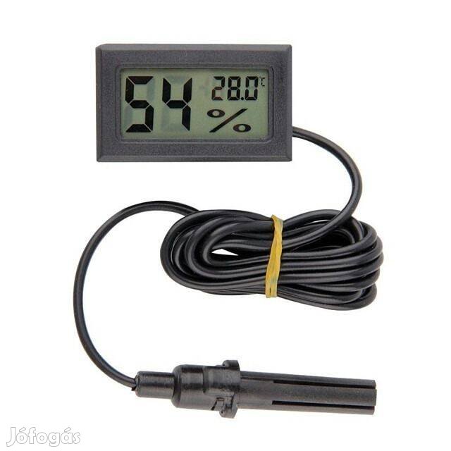 Digitális LCD Páratartalom mérő + Hőmérő, Kábeles (Fekete) ()