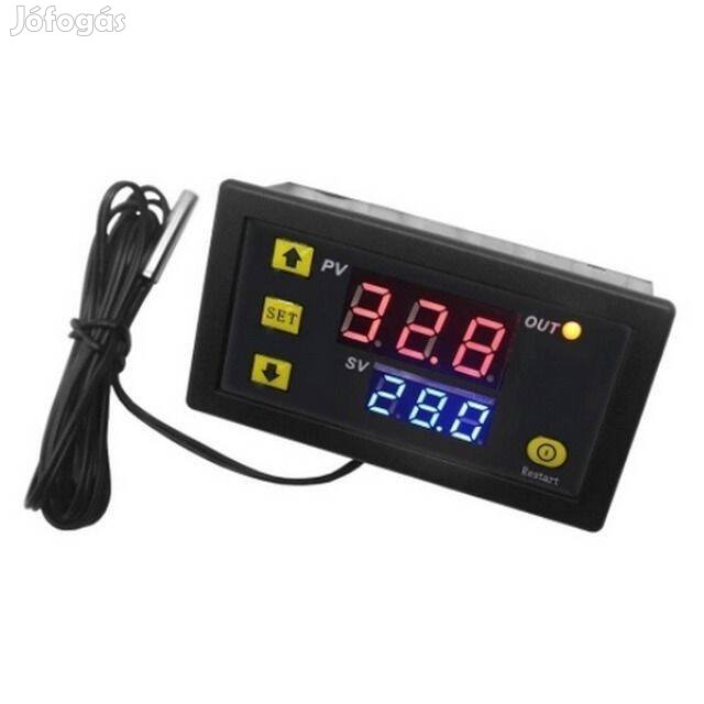 Digitális mini Termosztát 12V + 1m Hőmérő Kábel _