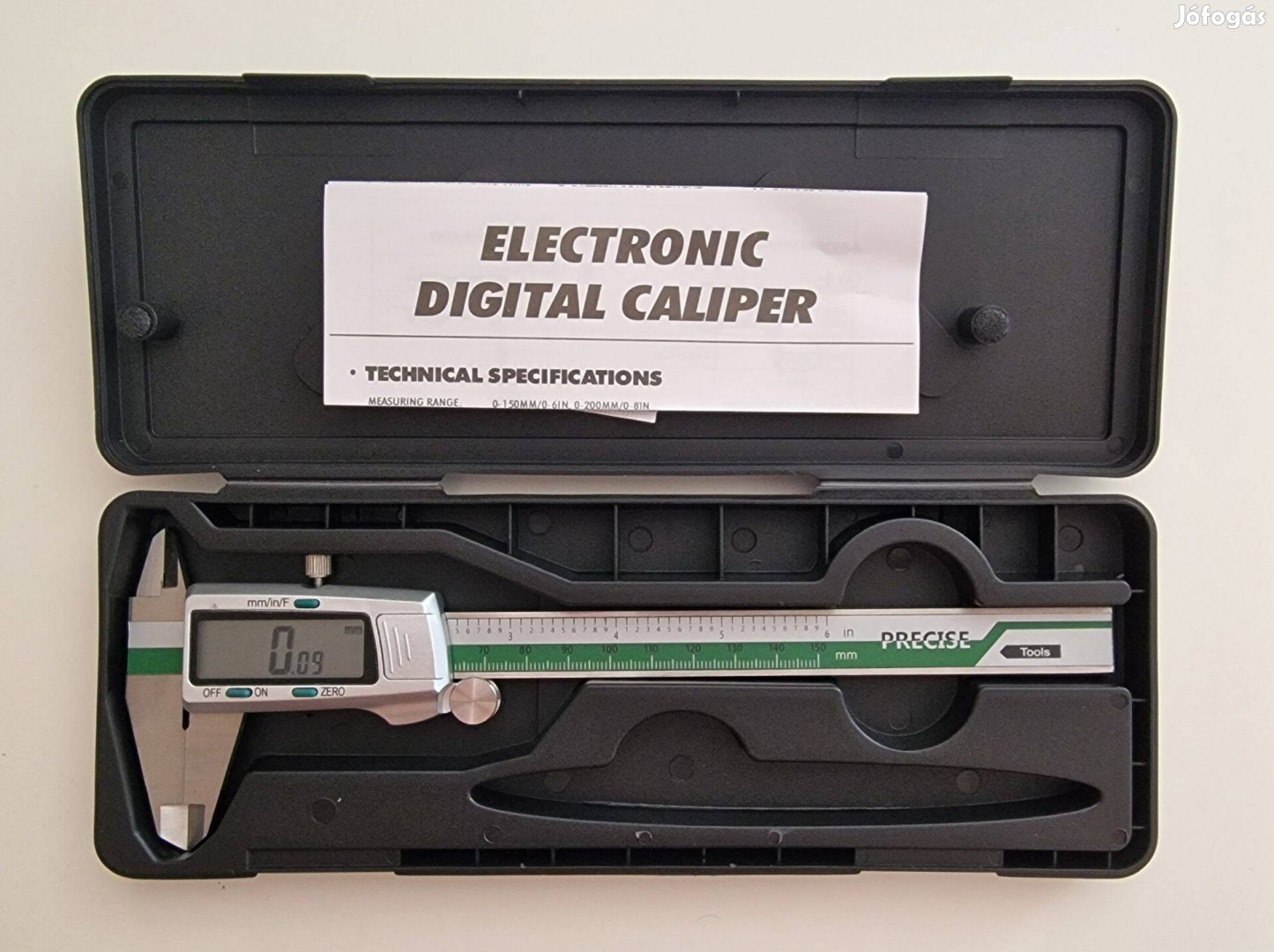 Digitális rozsdamentes acél tolómérő tokkal mm/Fraction/inch 150 mm-es