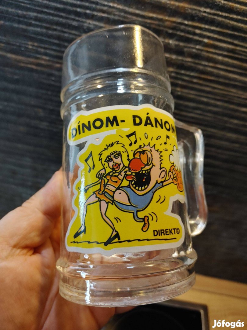 Dínom - dánom feliratú üveg sörös korsó