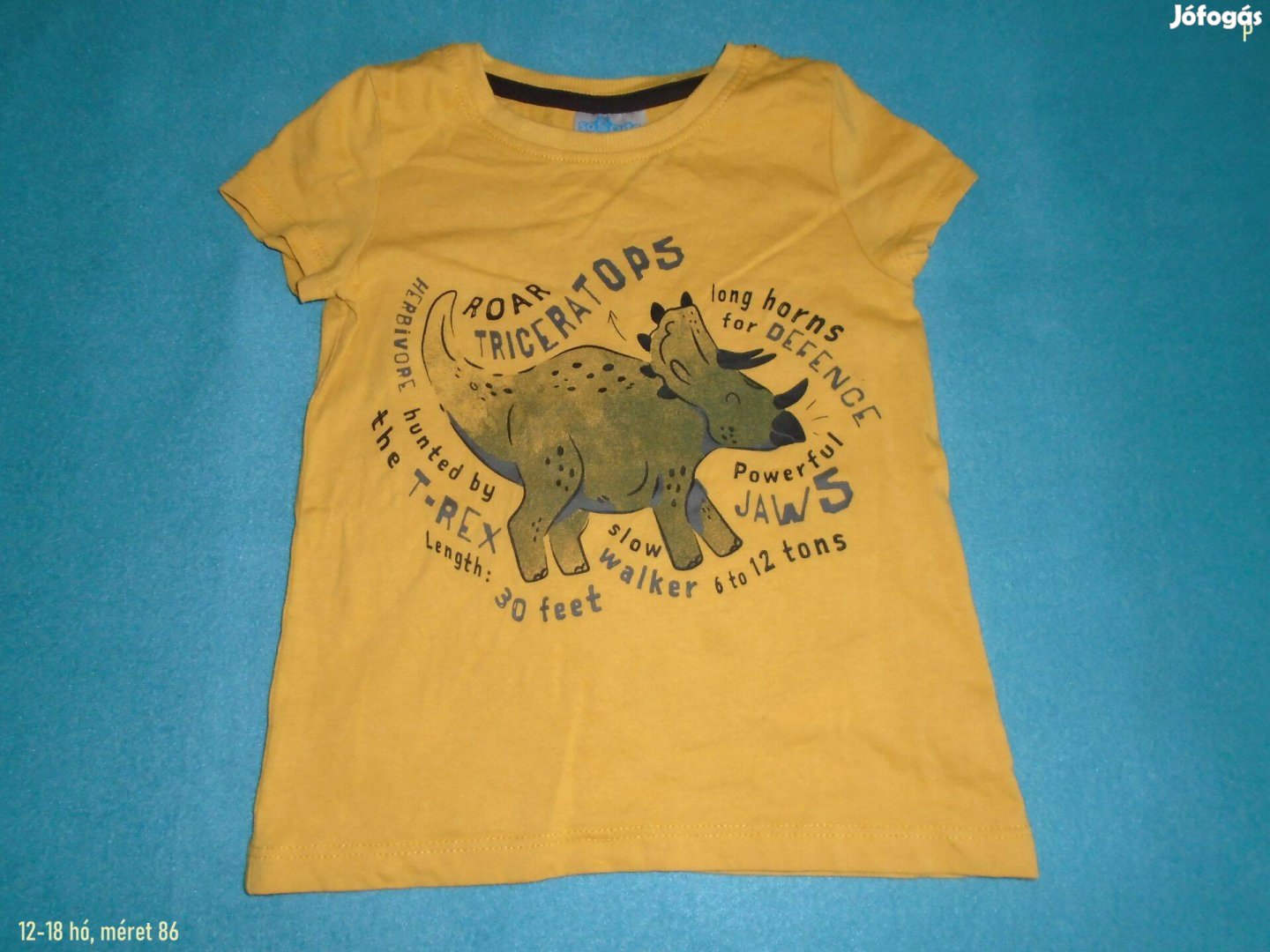 Dinoszaurusz mintás sárga színű póló 12-18 hó méret 86