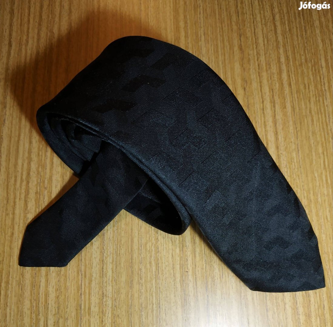 Diolen setura fekete szövött mintás nyakkendő, 135*7 cm, hibátlan