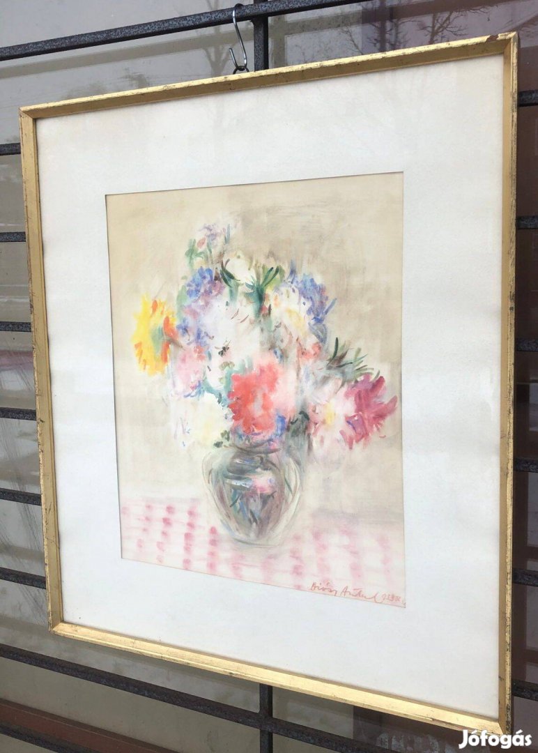 Diósy Antal Virágcsokor korsóban akvarell festmény