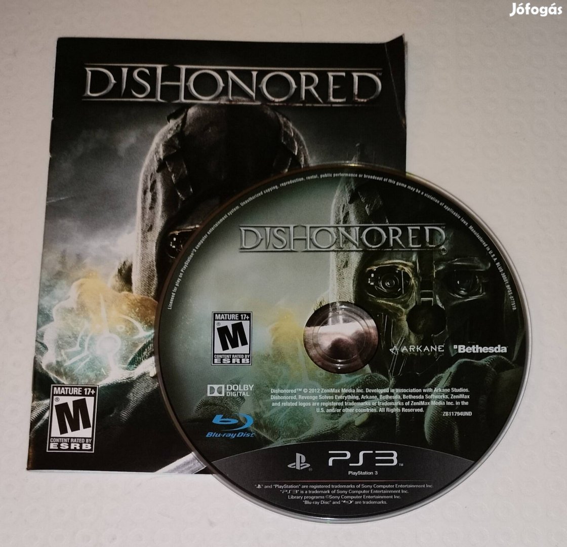 Dishonored PS3 játék eredeti tok nélkül 