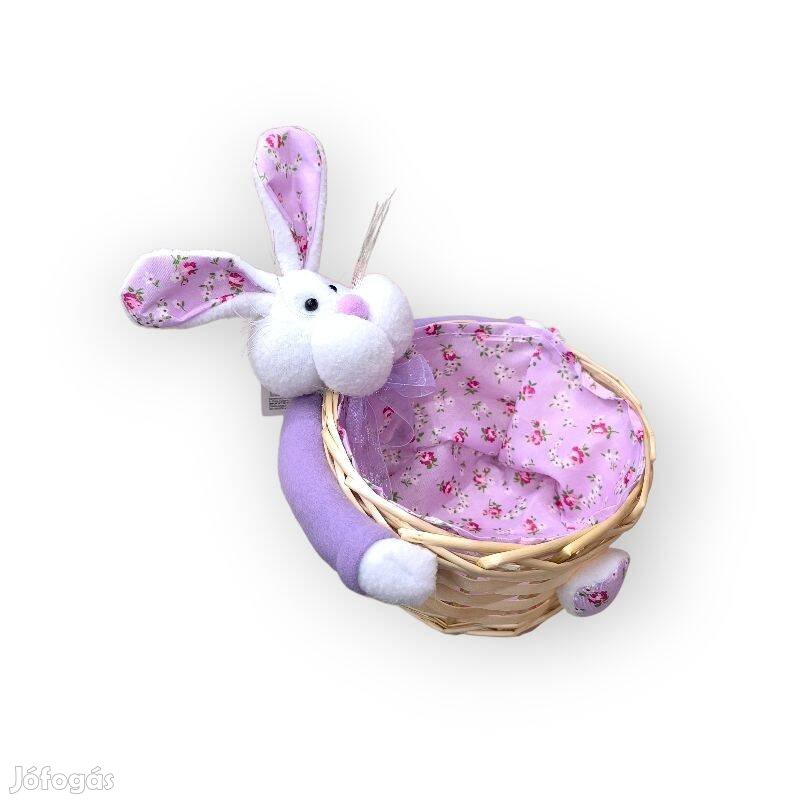Díszítő húsvéti kosár nyúl mintával lila virágos anyagból