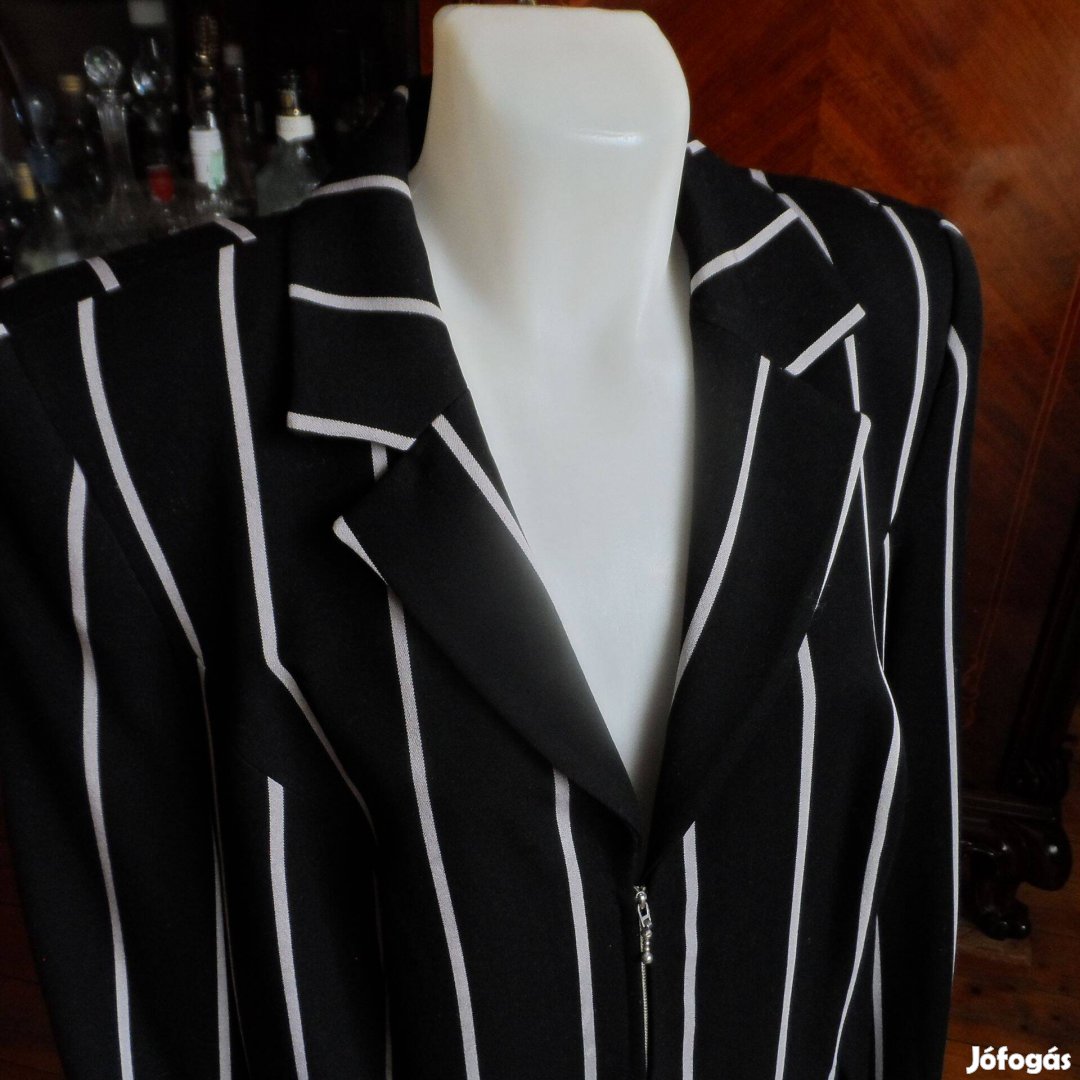 Divatos kék fehér csíkos női zakó blézer 50-es