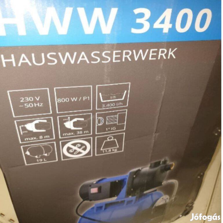 Dobozában, Güde hidrofor 19L-es tartállyal, 800W-os házi vízmű, garis