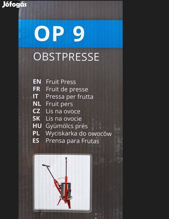 Dobozában gyümölcs prés, 9 literes űrtartalmú kosárral alma