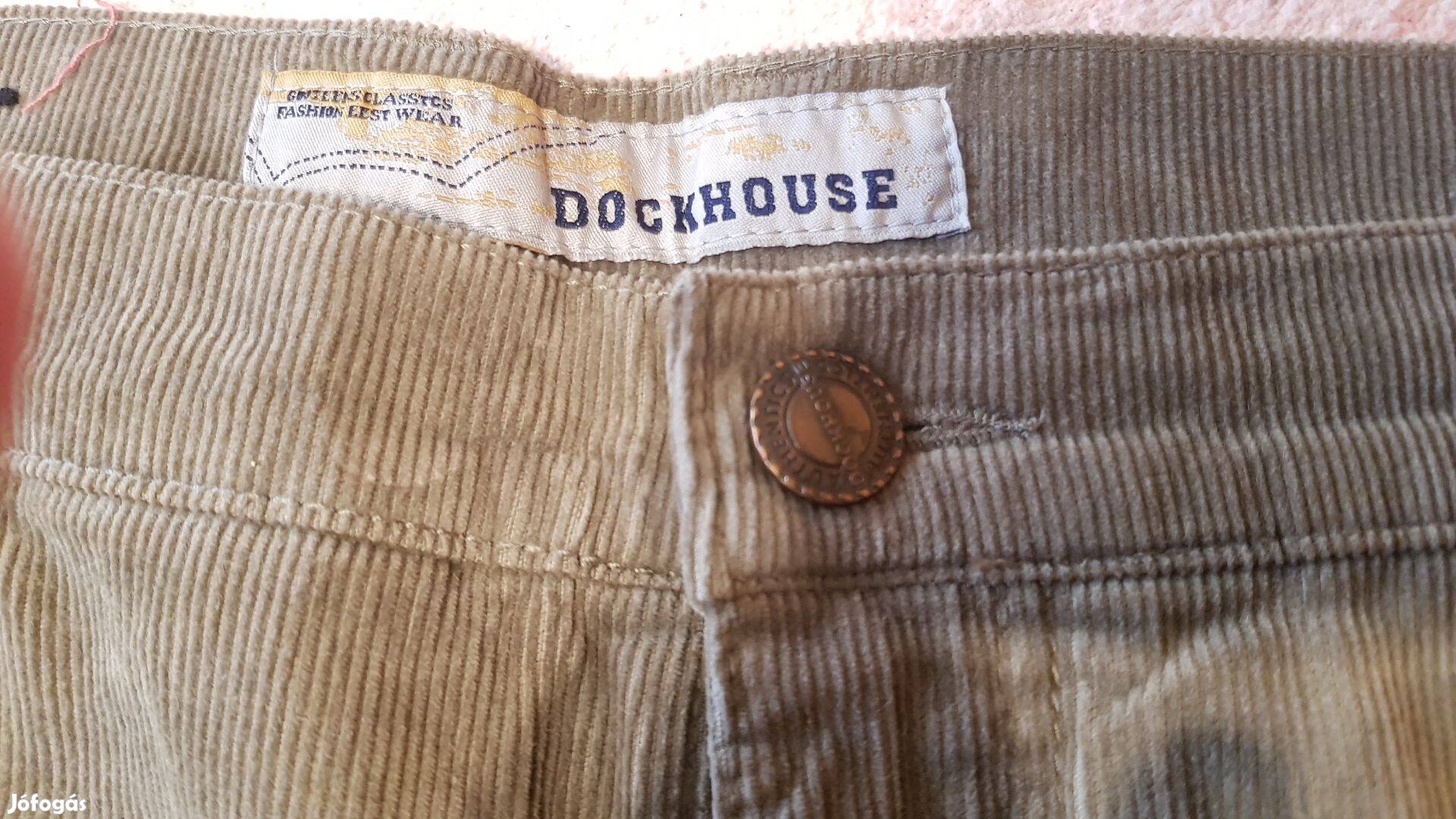 Dockhouse Jeans kordnadrág, férfi, khaki, 100% pamut, 42-es