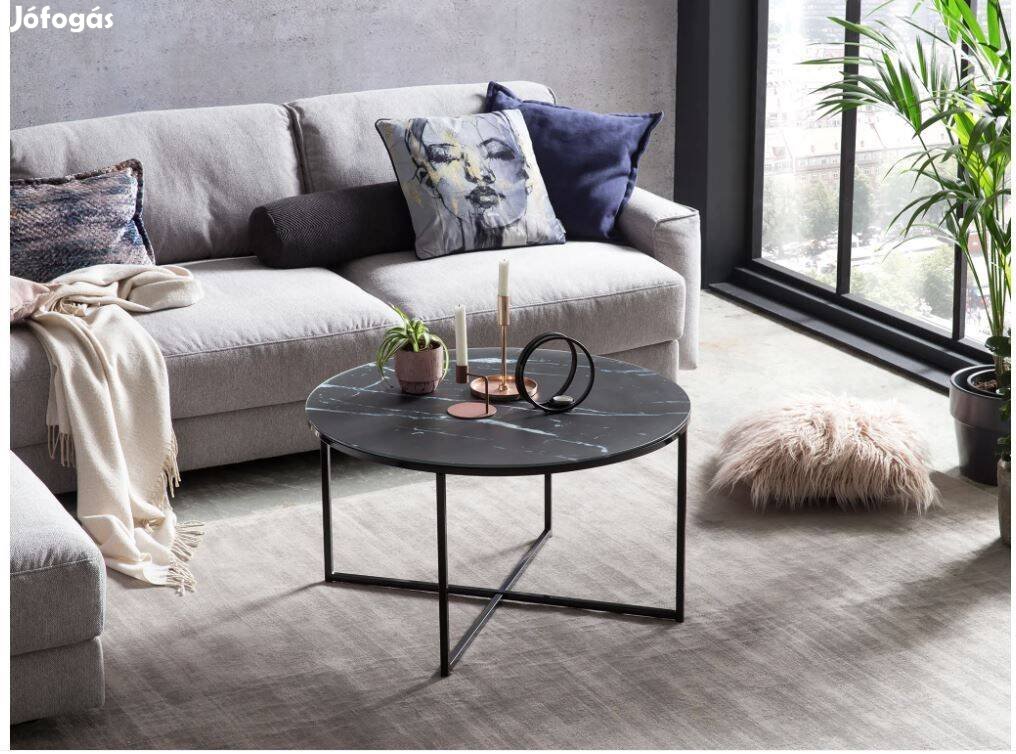 Dohányzóasztal, 80 cm, fekete,Salesfever Daisy, kerek ,Új