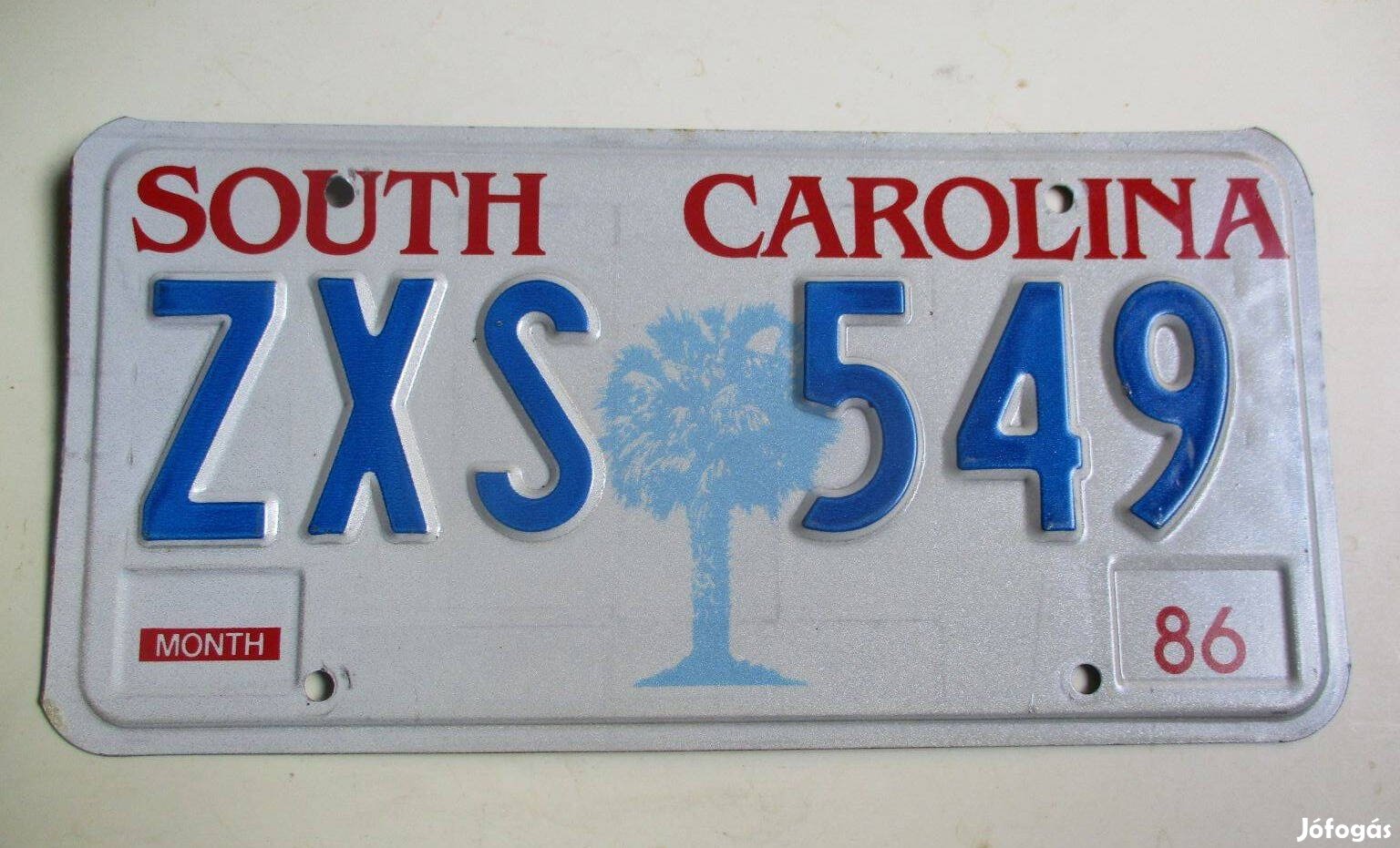 Dombornyomott 1986-os USA rendszám South Carolina államból eladó!