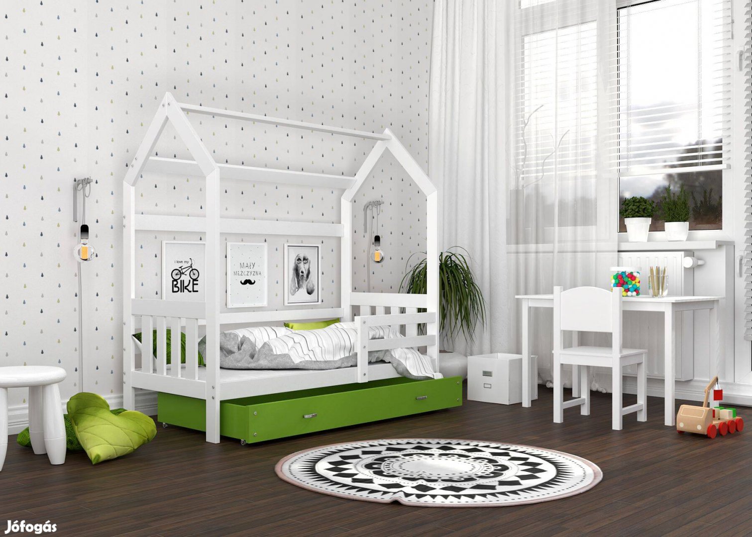 Domek ágyneműtartós gyerekágyak házikó formában