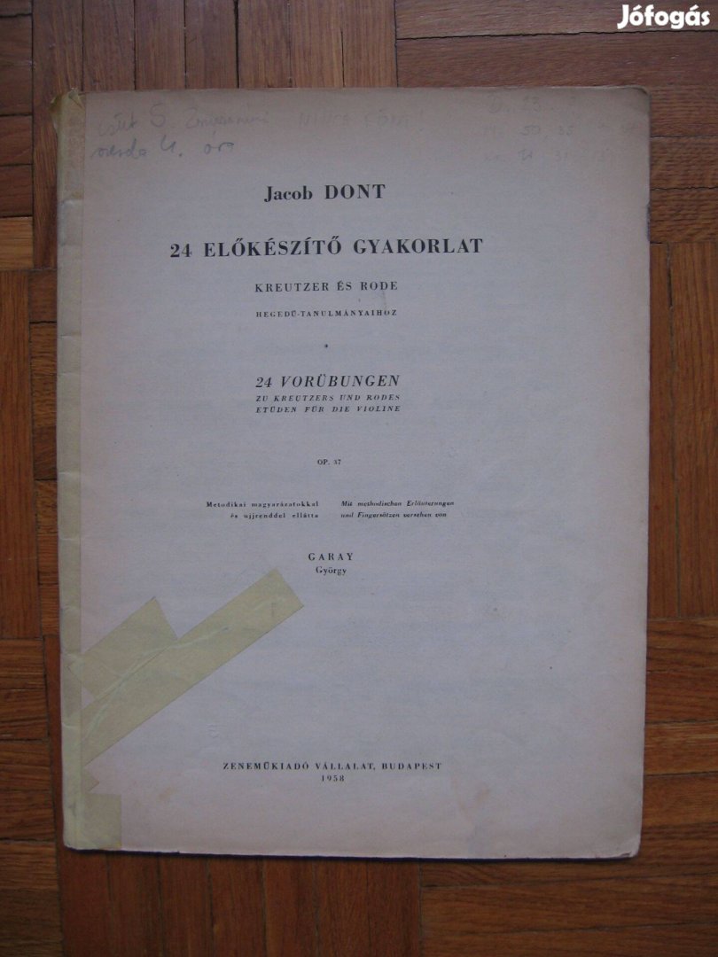 Dont 24 előkészítő gyakorlat op.37. hegedű kotta