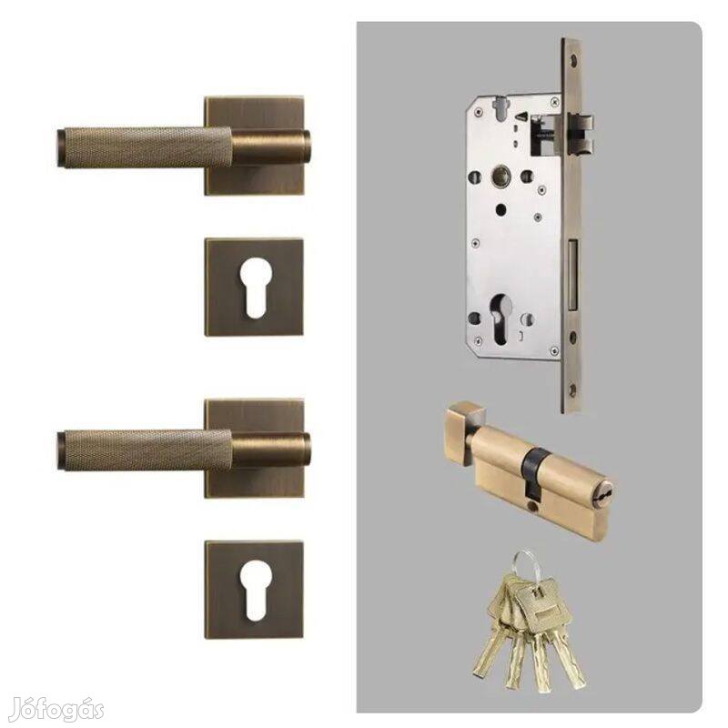 Dooroom sárgaréz ajtókilincs szett zárral, 4db kulccsal - szín: bronz