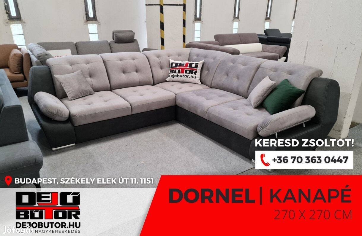 Dornel sarok gray kanapé rugós ülőgarnitúra 270x270 cm ágyazható