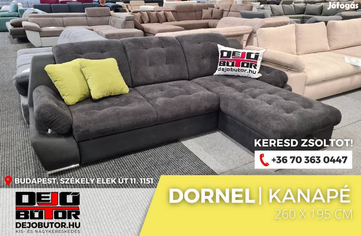 Dornel sarok prémium kanapé ülőgarnitúra 260x195 cm rugós grafit