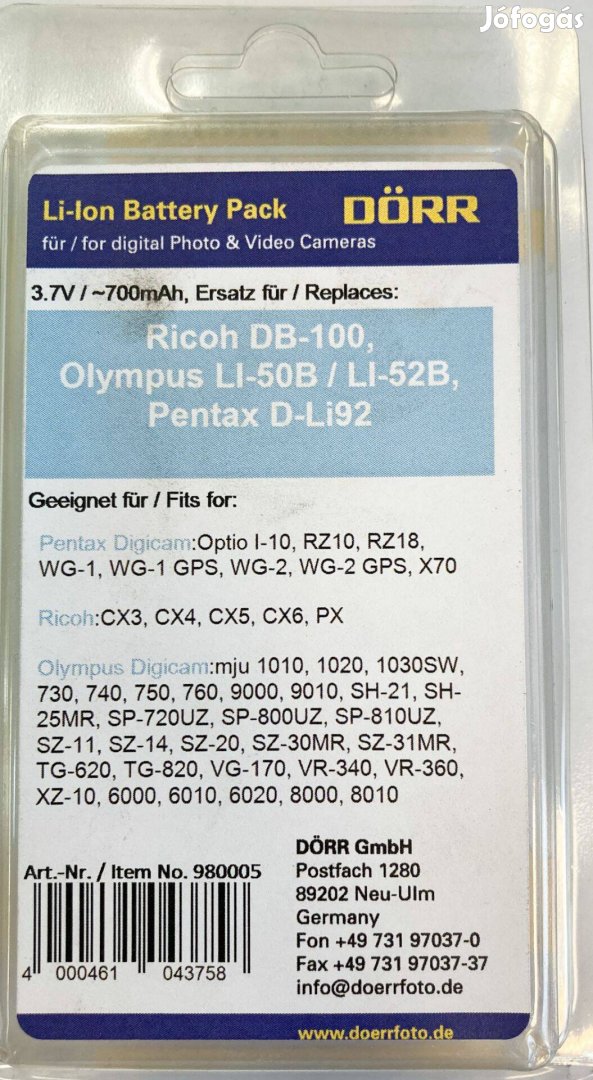 Dörr 980005 Li-50B Olympus akkumulátor