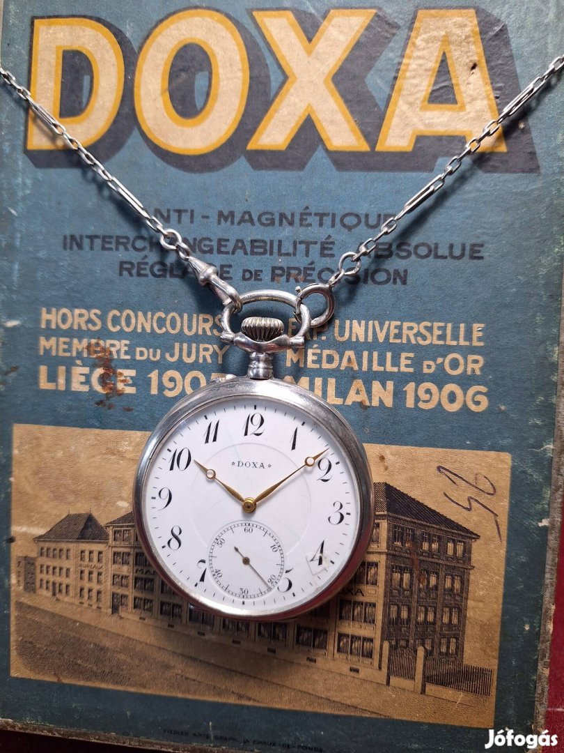 Doxa zsebóra,  800-as ezüst tokban 1910-es évek közepéröl 