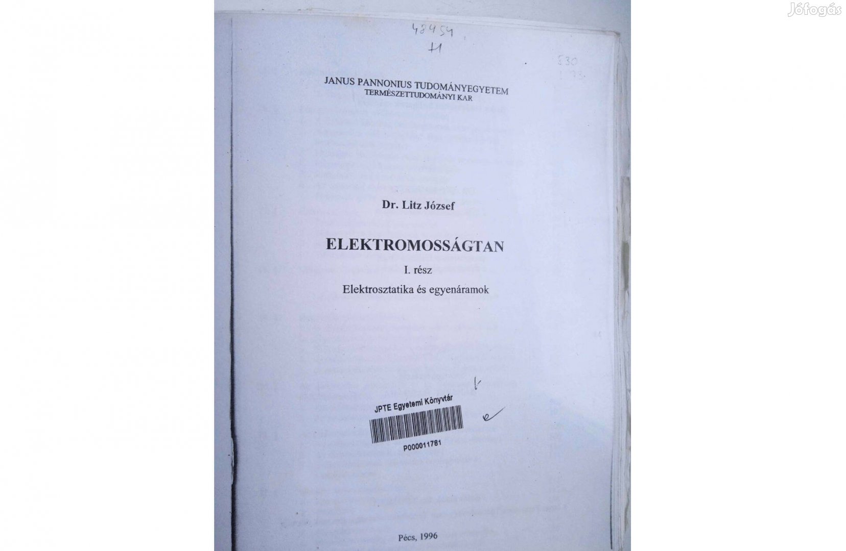 Dr.Litz József - Elektromosságtan , I.rész ( elektrosztatika )