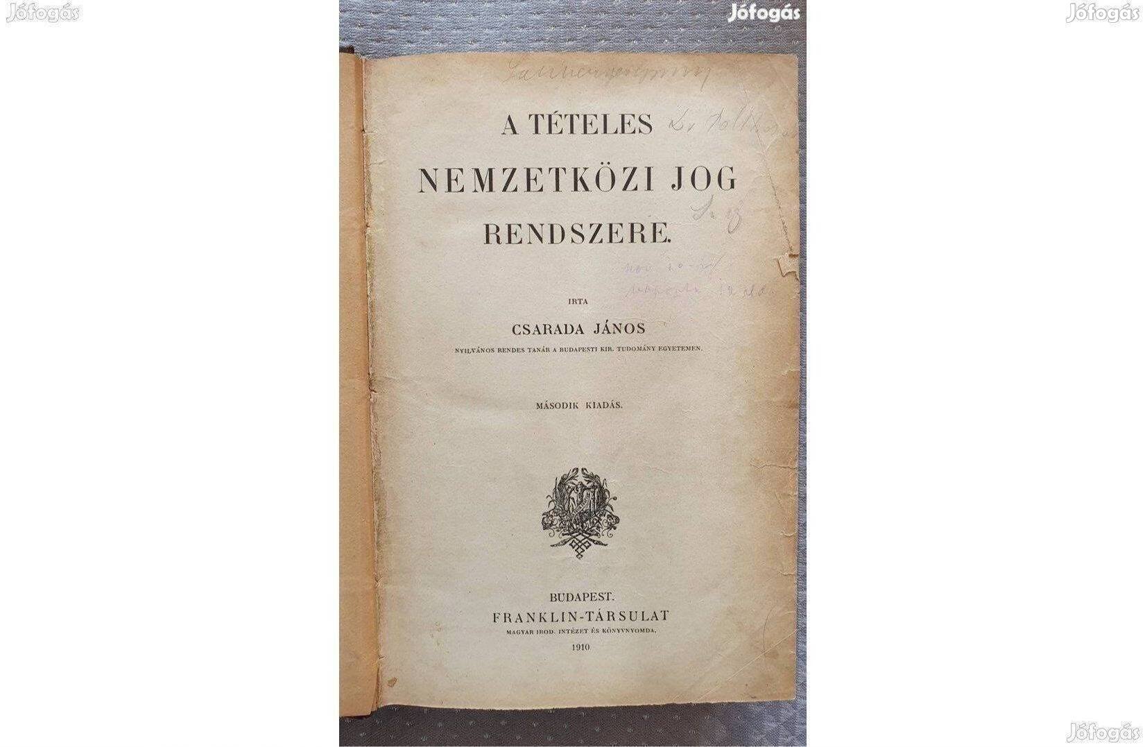 Dr. Csarada János: A tételes nemzetközi jog rendszere antik könyv 1910